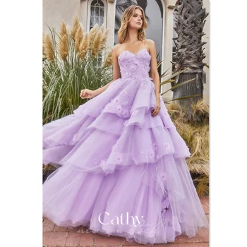 Cathy Lavanta Çok Katmanlı Balo Elbise 2023 Prenses 3D Çiçek Akşam Elbise Tatlı فستان سهرة El Yapımı Parti Elbiseler