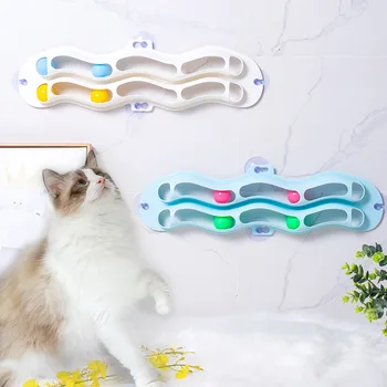 Pet Eğitici Oyuncaklar Kedi yörünge diski Adsorpsiyon Pencere S şeklinde İki seviyeli Alay Kedi Topu Vokal Vantuz Oyuncaklar