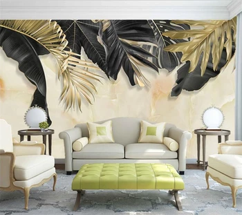 Özel duvar kağıdı 3d İskandinav minimalist ışık lüks siyah altın yaprak duvar oturma odası yatak odası TV arka plan duvar dekorasyonu обои