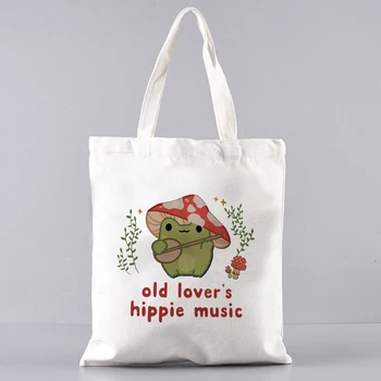 Kadın Alışveriş Kurbağa Mantar Kanvas Alışveriş Çantası Kız Çanta Tote Omuz Bayan Çantası Kullanımlık alışveriş çantası Anime Tote Çanta