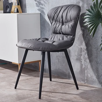 Zemin Siyah Metal Ayaklı yemek sandalyeleri Modern İskandinav Şeffaf Yumuşak Yemek Sandalyesi Tırnak Deri Sillas De Comedor Ev Mobilyaları