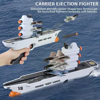 2 İn 1 Uçak Gemisi Uçak Başlatıcısı Oyuncak Mancınık Açık Çocuk Oyunu Kabarcık Uçak Dolambaçlı Model Çekim Sinek Tabancası