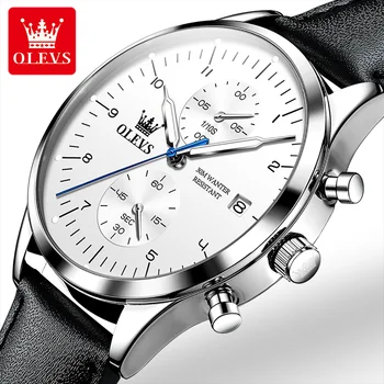 OLEVS 2880 Marka Su Geçirmez quartz saat Erkekler için Hakiki Deri Kayış İş Süper ince çok fonksiyonlu Erkek Kol Saati Aydınlık
