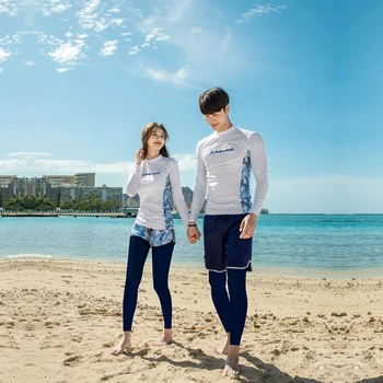 2023 Kore Yeni Çift Uzun Kollu Mayo Döküntü Guard Güneş Bloğu Beachwear Mayo Çift mayolar