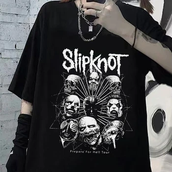 Streetwear Grafik Kadın T-shirt T Shirt Slipknots Erkekler Kadınlar için Ağır Metal Üstleri Hazırlamak Cehennem Turu Y2k T-shirt Vintage