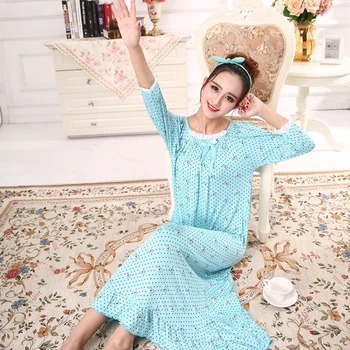 Bahar Yaz Blacelet Kollu Modal Ultra-Uzun Prenses Gecelik Pijama Ev Analık Gecelik Rahat Ev Giyim