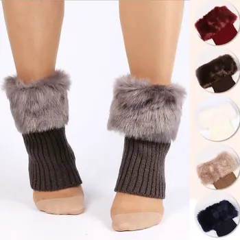 Cottvott Çizme Çorap Manşetleri Toppers Kısa Çorap Ayak Bileği Koruma Bayan Kış Sıcak Faux Kürk Tığ Örme Trim bacak ısıtıcıları