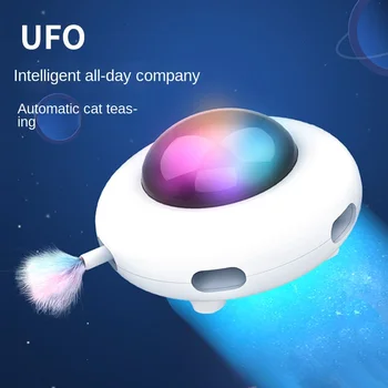 Akıllı Kedi Oyuncak Akıllı Teaser UFO USB Şarj İnteraktif Eğitim Alıcı Değiştirilebilir Tüy Otomatik Pikap