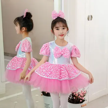 Çocuk Kız Sequins Caz Dans Modern dans kostümü Kız Sahne Elbise Çocuk Bale Giyim Çocuk Tutu Performans Giyim
