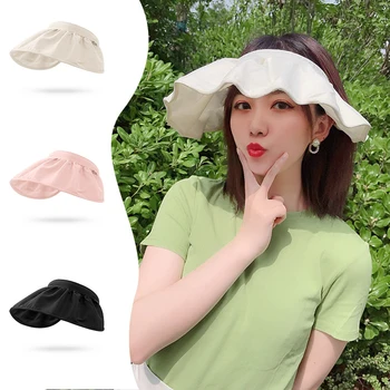 2021 Kadın Yaz Güneşlik Güneş Koruyucu Boş silindir şapka Kadın Polyester Moda Yetişkin Açık Koşu Büyük Saçak Kabuk Şapka