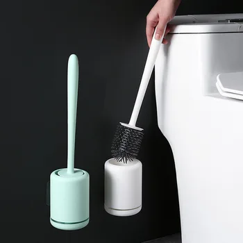 Silikon Tuvalet Fırçası Wc Hızlı Kurutma Braketi Boşluk Fırçası Tutucu İle Düz Kafa Yumuşak Kıllar Temizleme Araçları Banyo Aksesuarları