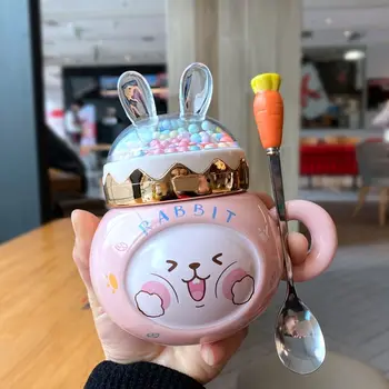Tavşan Seramik Ofis kapaklı kupa Yaratıcı Kız Severlerin Su Bardağı Ev Süt Kahve Fincanı Kız Hediye seramik fincan