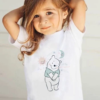 Winnie The Pooh Sevimli Minimalist Baskı Çocuklar T Shirt Disney Yaz Yeni Kısa Kollu Beyaz O Boyun Unisex Çocuk T-Shirt Dört Mevsim