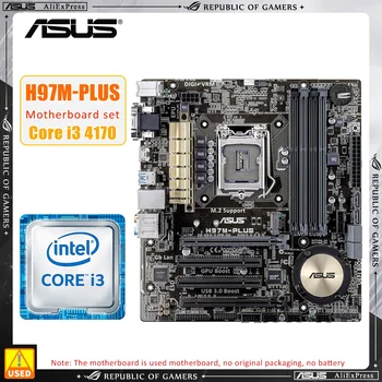 LGA 1150 Anakart Kiti ASUS H97M-PLUS + İ3 4170 Intel H97 4×DDR3 32GB PCI-E 3.0 M. 2 USB3.0 Mikro ATX Çekirdek i7/i5 / i3 / cpu