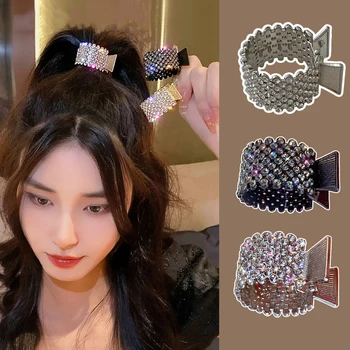 Kore Moda Siyah Rhinestone At Kuyruğu Sabit Artefakt Saç Pençe Takı saç tokası Kadınlar için Kız saç aksesuarları Pençe Klip