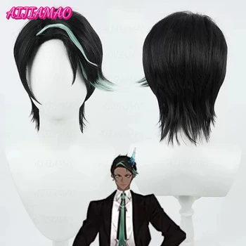VTuber Hololive Youtuber Aragami Oga Cosplay Peruk Siyah Karışık Yeşil Kısa Sentetik Saç İsıya Dayanıklı Peruk + Peruk Kap