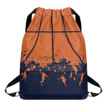 Basketbol Desen Baskı İpli Sırt Çantaları Büyük Kapasiteli Plaj Taşınabilir Fermuar Öğrenciler İçin Yüzme Spor Yoga Spor