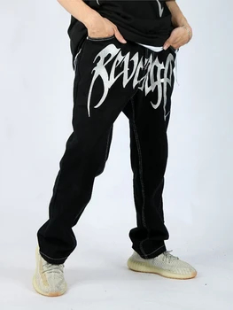 Y2k Kot Punk Hip Hop Alfabe Baskı Baggy siyah pantolon Erkekler 2023 Yeni Trend Kaya Gotik Büyük Boy Geniş Bacak Pantolon Streetwear