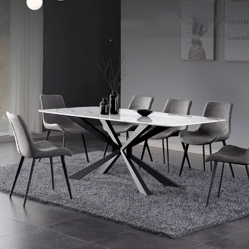 Modern Lüks Mermer Tezgah Paslanmaz Çelik Çerçeve Mutfak Masa Setleri İskandinav Restoran yemek masası Ve Sandalye Kombinasyonu