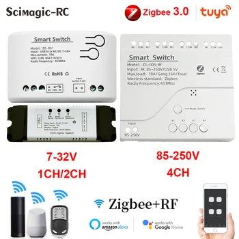 Zigbee3. 0 AC 220V 110V Tuya Akıllı 1/2 / 4CH ışık Anahtarı Röle Modülü DC 7-32V RF433Mhz Uzaktan Kumanda Alexa Google Ev İle Çalışmak