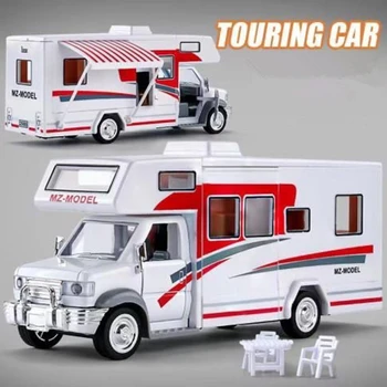 1: 30 Diecast Lüks RV Eğlence Aracı Araba Modeli Metal Oyuncak karavan Karavan Touring Araba Modeli Ses ve ışık çocuklar hediye
