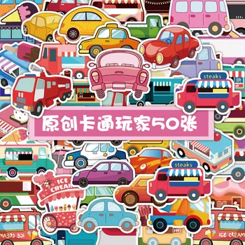 50 adet Karikatür Oyuncak Araba Sevimli Çıkartmalar Su Geçirmez İtfaiye Dondurma Kamyon çocuk oyuncakları Araba Çıkartmaları