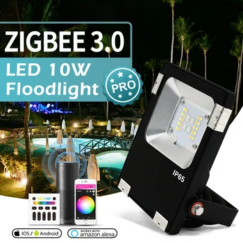 GLEDOPTO ZIGBEE LED projektör 10W RGBCCT IP65 Su Geçirmez açık akıllı LED projektör 220V 110V 230V AC Zıgbee ışık Echo Plus