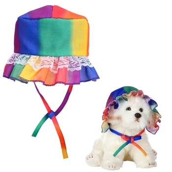 Köpek Dantel Güneşlik golf sopası kılıfı Köpek Yaz Pamuk Gökkuşağı Renk Şapka Evcil Kediler Açık Sevimli Kap Dekorasyon Photobooth Sahne