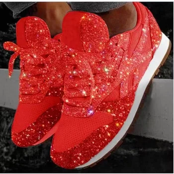 Kadın Pullu Sneakers Moda Yükseltilmiş Platformu vulkanize ayakkabı kadın Yaz Rahat Dantel-up yürüyüş ayakkabısı Artı Boyutu