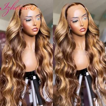 HD Şeffaf Vücut Dalga Dantel ön peruk Bal Sarışın gölgeli insan saçı Peruk Kadınlar için 4x4 13x4 Vurgulamak peruk insan saçı Dantel Peruk