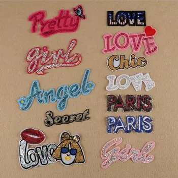 Aşk kız Mektup Payetli İşlemeli Yamalar Demir on Rozeti Sticker için giysi aplike DIY Noel Deco