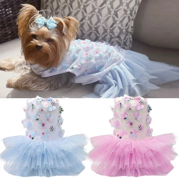 Ilkbahar Yaz Köpek Etek Güzel Şeftali Etek Giyim Evcil Hayvanlar için Prenses Tarzı Köpek Dantel Doğum Günü Kutlamak Elbise Güzel Giysiler