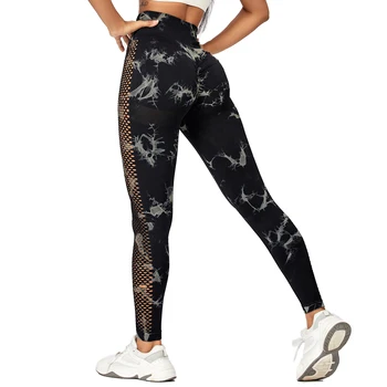 Dikişsiz Tayt Kadın Spor Yüksek Bel Yoga Pantolon Kravat Boyalı Hollow Leggins Seksi Push-Up Egzersiz Pantolon Egzersiz Giyim
