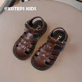 XISTEPS 2023 Yaz Sandalet Çocuk Kız Erkek Siyah Beyaz Kahverengi Çocuk plaj sandaletleri bebek ayakkabısı Ayakkabı Bebek Ayakkabıları