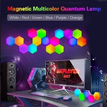 Dokunmatik RGB Kuantum duvar lambası Led modüler Panel aydınlatma Altıgen Manyetik lamba gece ışık dekorasyonu duvar lambası yatak odası lambası
