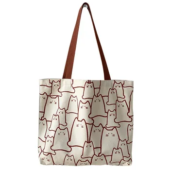 Kanvas çanta Kadınlar İçin 2023 Moda Sevimli Kedi Tote postacı çantası Fermuarlı tasarımcı çantası Bayanlar Karikatür Omuz Alışveriş Çantaları