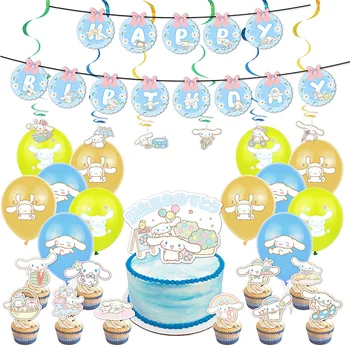 Sanrio Cinnamoroll Kawaii Avrupa Japonya Doğum Günü Partisi Tema Dekorasyon Çekme Bayrağı Kek Ekleme Bayrağı Ekleme Sıra Balonlar