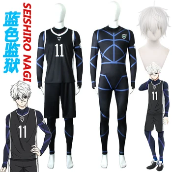 Anime Mavi Kilit Nagi Seishiro Cosplay Kostüm Siyah Jersey Tulum Peruk Erkekler Futbol Forması Seishiro Nagi Cosplay Kostümleri Kadın