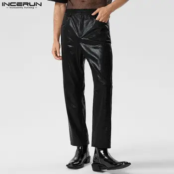 INCERUN 2023 Amerikan Tarzı erkek Rahat Parlak Kare Uzun Pantolon Rahat Şık Gösterileri Erkek Sıcak Satış Erkek Pantalon S-5XL