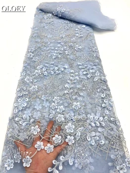 Yüksek Kalite Moda Fransız Nakış 3D Çiçek Dantel Kumaş Afrika Nijeryalı Boncuk Dantel Kumaş düğün elbisesi
