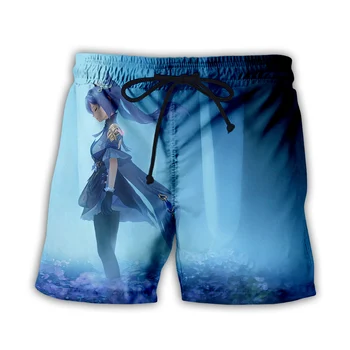Yaz Erkek Şort Anime Genshin Darbe 3D Baskılı Rahat kısa pantolon Unisex Harajuku plaj şortu Boardshorts Erkek Şort S-5XL