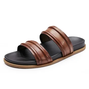 Slip-On Sandalet Inek Derisi Yaz Erkek Flip Flop Dışında Rahat Terlik Erkekler tasarım ayakkabı yüksek kalite hakiki deri ayakkabı