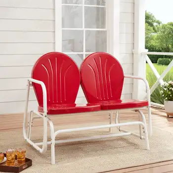 Dayanakları Retro Kırmızı Açık Çelik Planör Loveseat Veranda Mobilya Bahçe Mobilyaları Açık Sandalye Balkon Mobilyaları