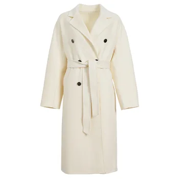 Hwıtex FW22 Kadın Yün Uzun palto %100 % Yün Kadınsı Ceketler Bayanlar Siper Klasik El Yapımı Yün ceket HW2089