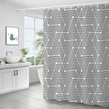 Beyaz Su Geçirmez Duş Perdesi Banyo Modern Minimalist Ev Dekor Geometrik Su Geçirmez Perde Duş Perdesi Aksesuarları