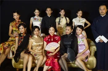 2015 Eğlence Gösterisi Putlara Geliyor Kadın Cheongsam Qipao 11 Ünlü Yıldız Kostüm