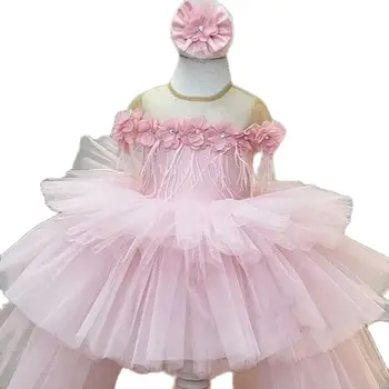 Katmanlı Kolsuz Çiçek Kız Elbise 2023 Yaz Yumuşak Tül Communion Elbise Kız Prenses