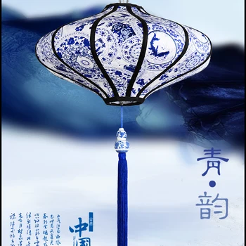 Çin tarzı lambalar yeni klasik kumaş Mavi ve beyaz lamba rustik rahat romantik dekorasyon kolye lamba adam el çizim