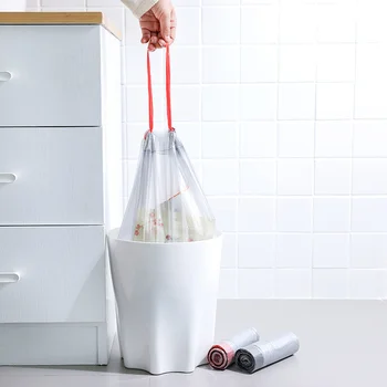 İpli çöp torbası Ev Büyük Renkli Taşınabilir Otomatik Kapanış Kalınlaşmış Siyah İpli mutfak atık plastik torba