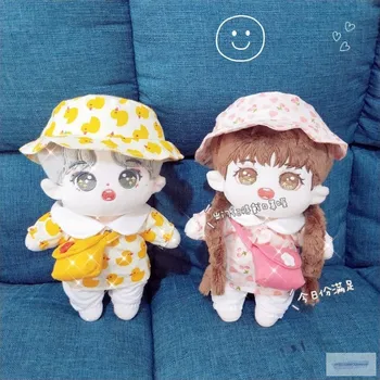 20cm Kore Kpop EXO oyuncak bebek giysileri Sevimli Kiraz güneş şapkası gömlek Satchel çanta takım elbise doldurulmuş oyuncak Bebek Peluş Idol Bebek Hediye